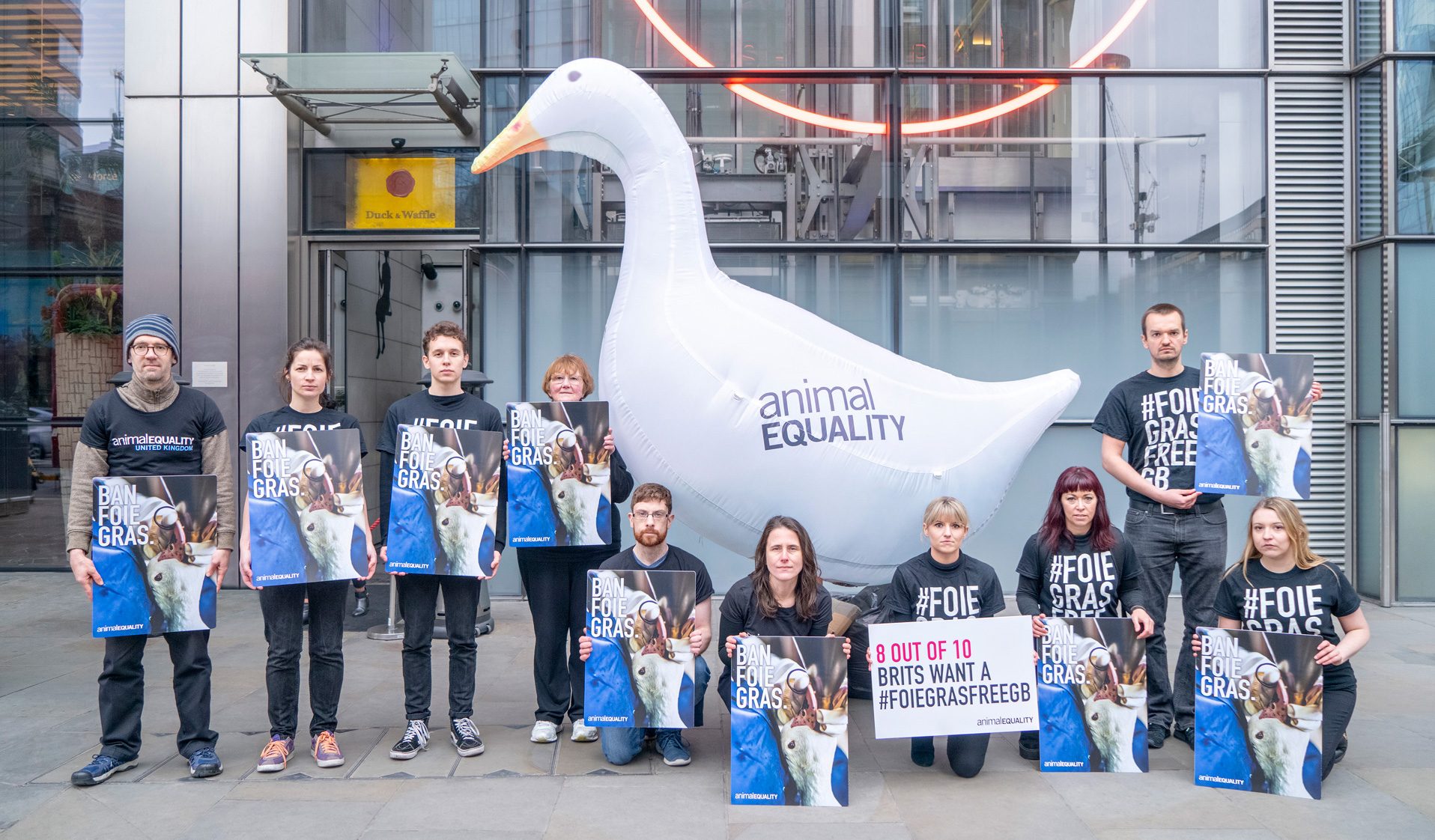 Foie Gras Day of Action - Animal Equality protests outside Duck & Waffle