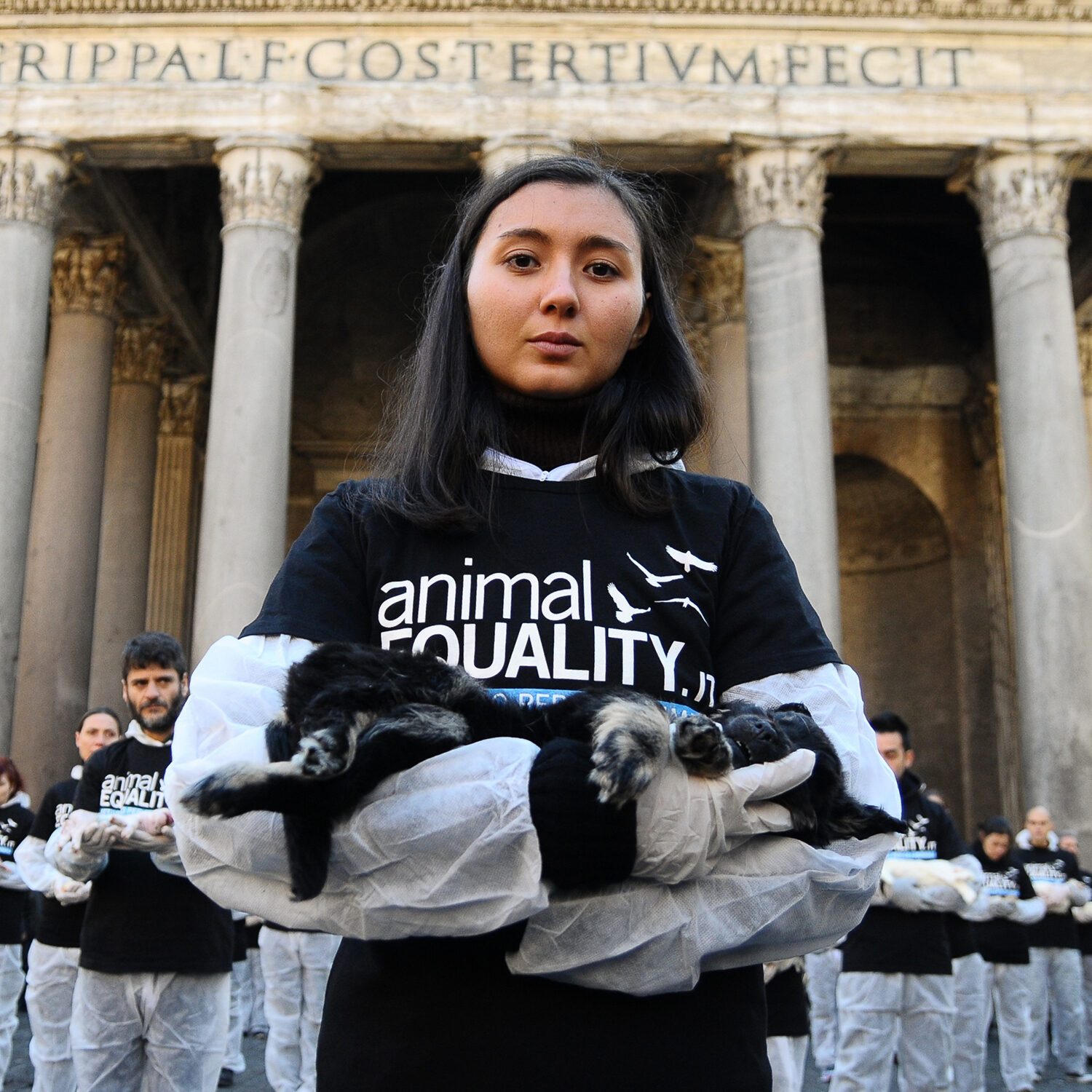 Animal Equality volunteer at protest in Rome