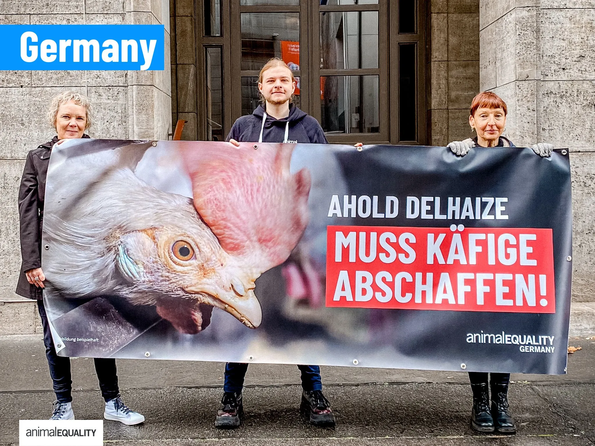 Animal Equality Activists Demand Action Against Cages Outside Dutch Embassies Worldwide 7