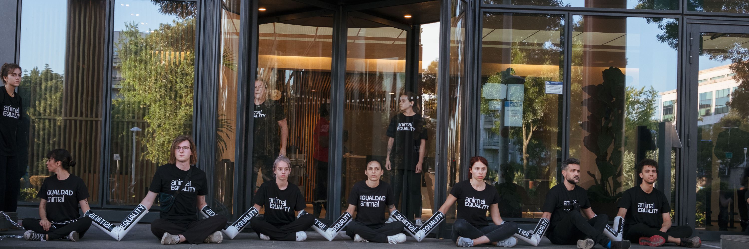 Activists chained in front of Sodexo
