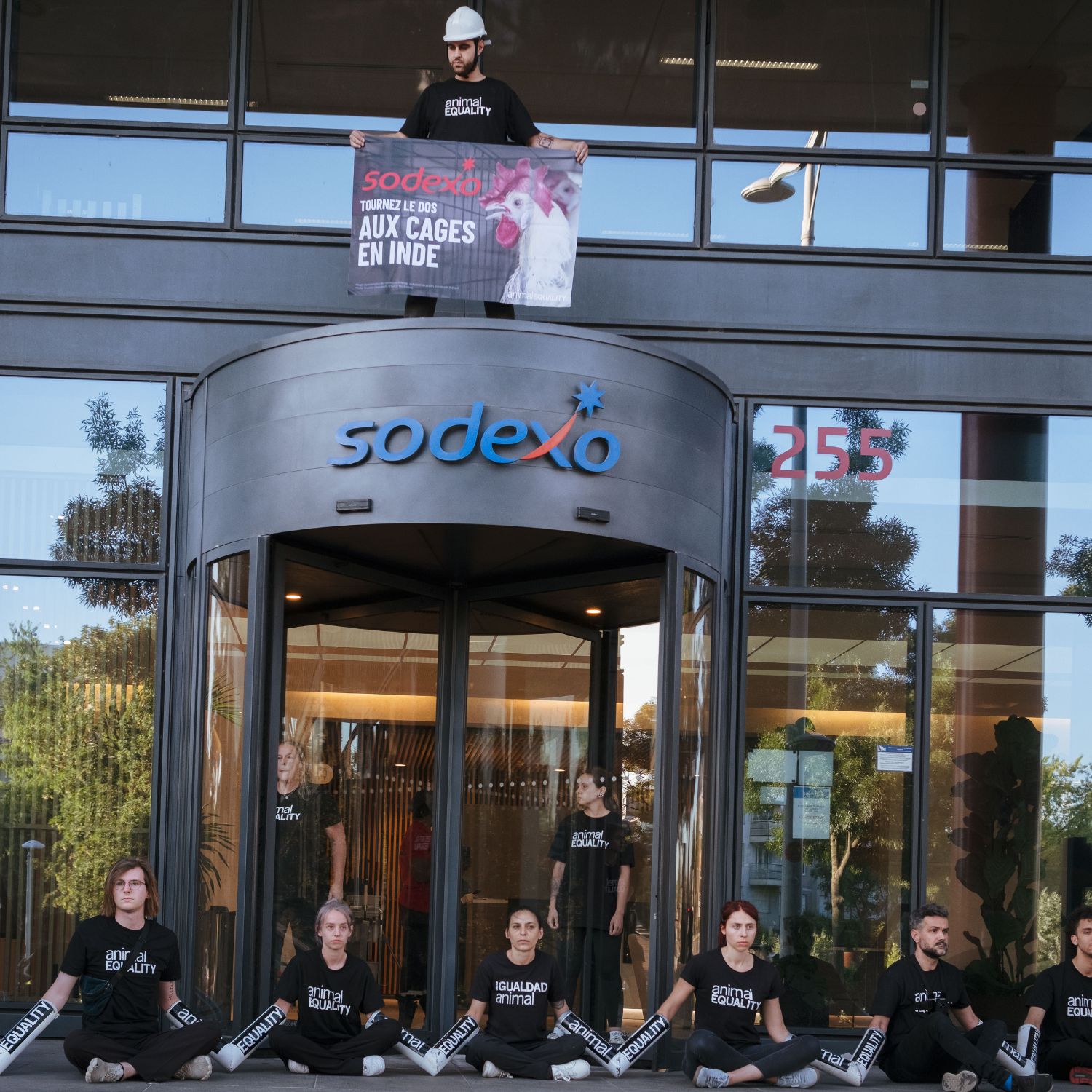 Activists chained in front of Sodexo
